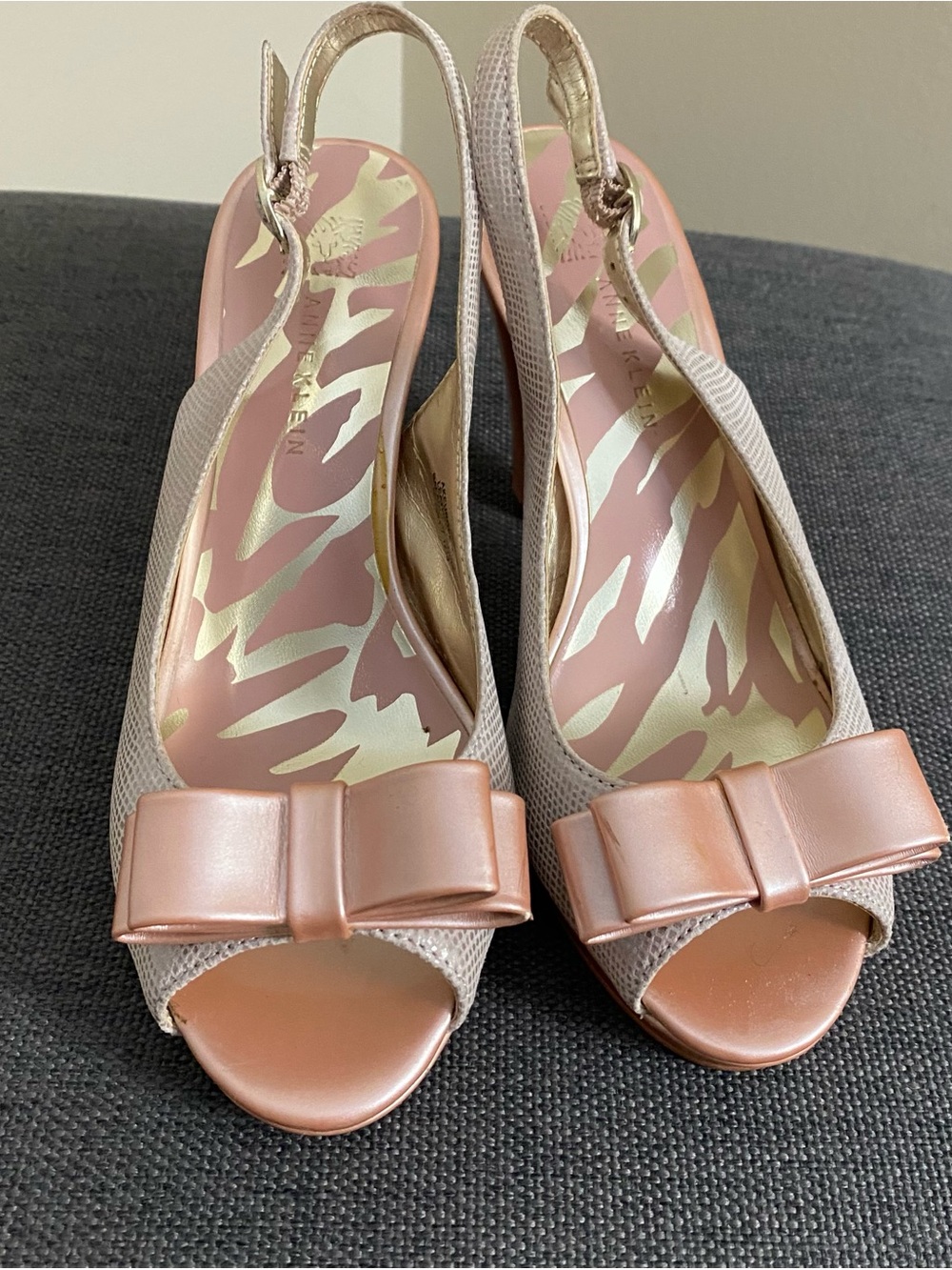 Anne Klein Pink Peep Toe Sling Back Leather Heels Size 6 Used